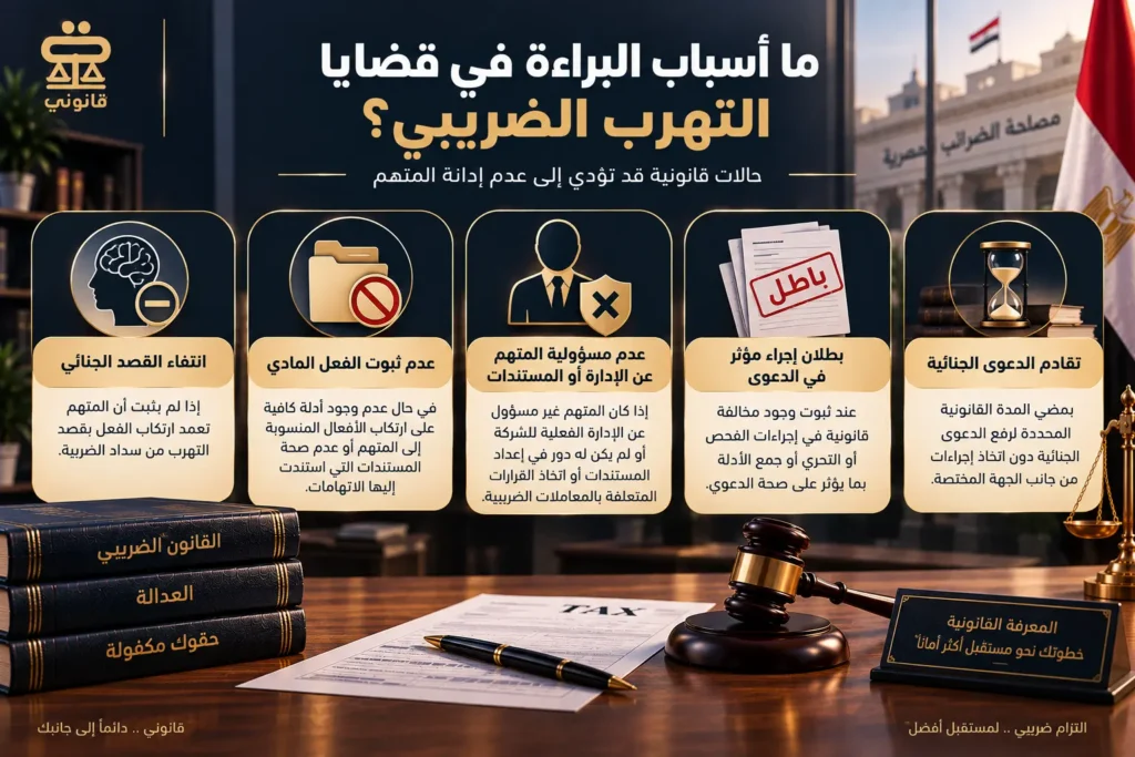 أسباب البراءة في قضايا التهرب الضريبي